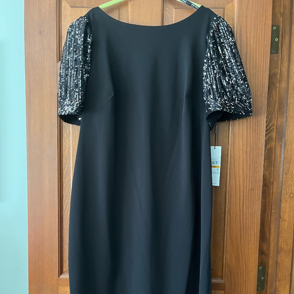 Calvin Klein Black Sheath Dress with Silver Glitter Sleeves NWT Size 16W